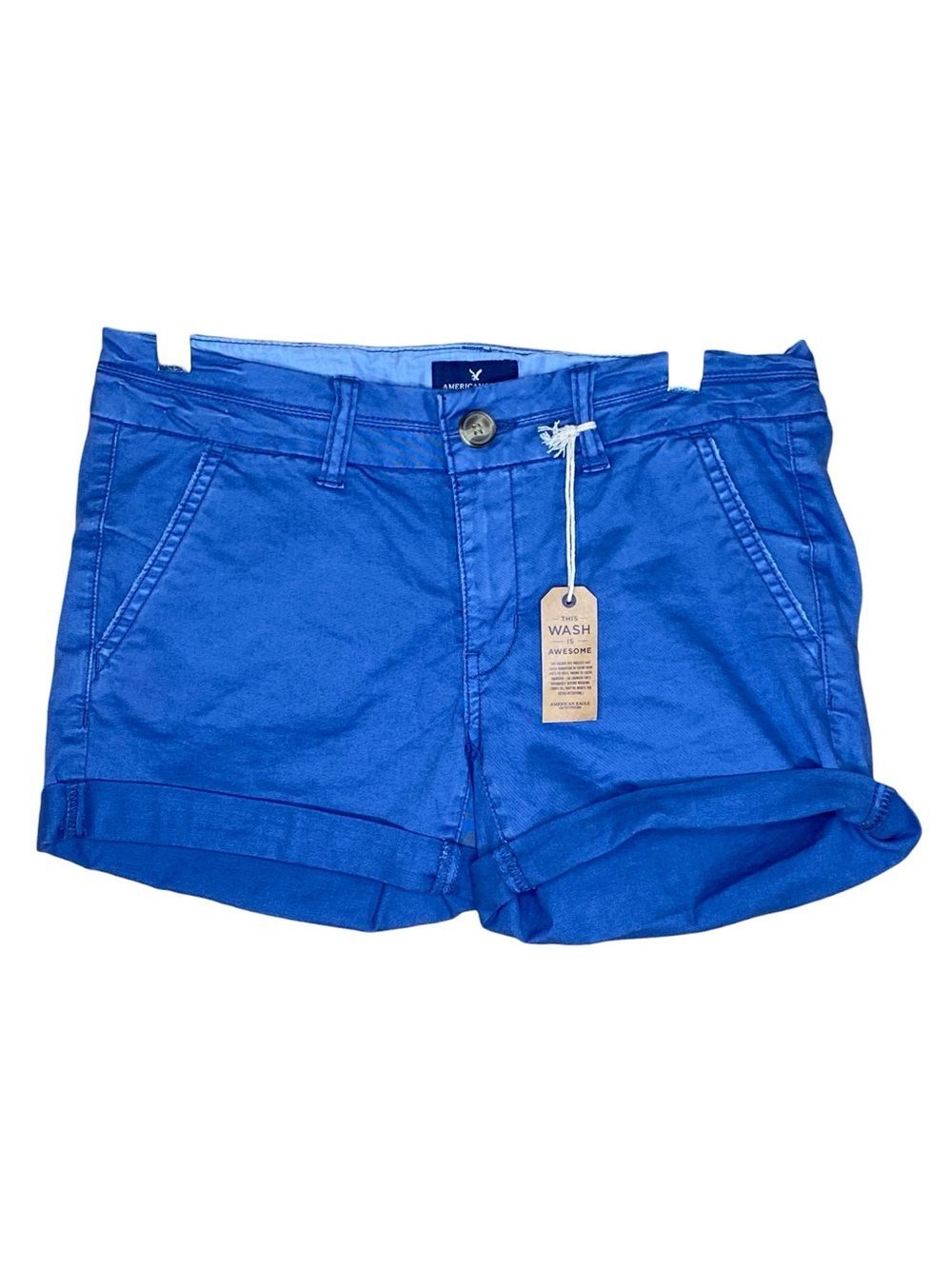 American Eagle Cargo Shorts Midi Low Rise Stretch Blue Casual w Pockets SZ 2